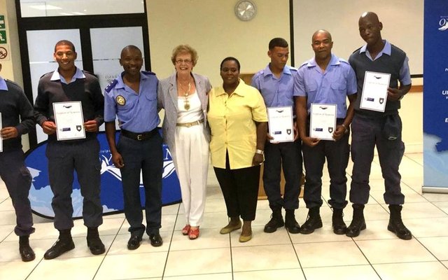 Executive Mayor Botha-Guthrie and DOCS field worker Monica Matais (pictured centre) with outgoing candidates of the Chrysalis Academy Intern Programme and Senior Inspector of Law Enforcement, Zingani Tshefu (pictured to let of Mayor)  